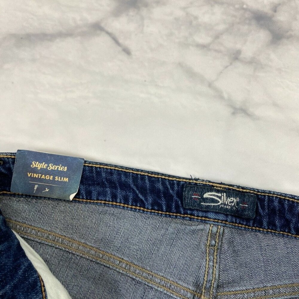 Silver Vintage Ankle Slim Jeans Size 28 Womens Indigo Tuxedo Side Stripe Tapered - Picture 6 of 12